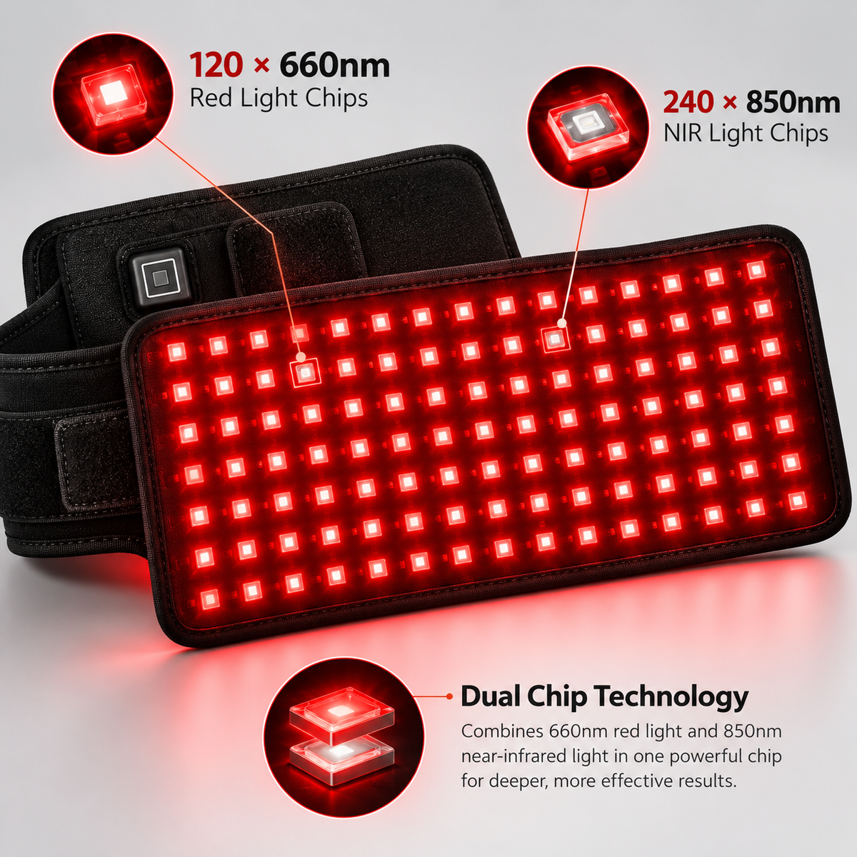 Centură LED LEDMINA pentru corp – lumină roșie 660 nm și NIR 850 nm
